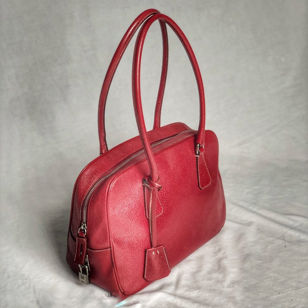 PRADA Box Bowler Saffiano Red Leather Satchel Bag